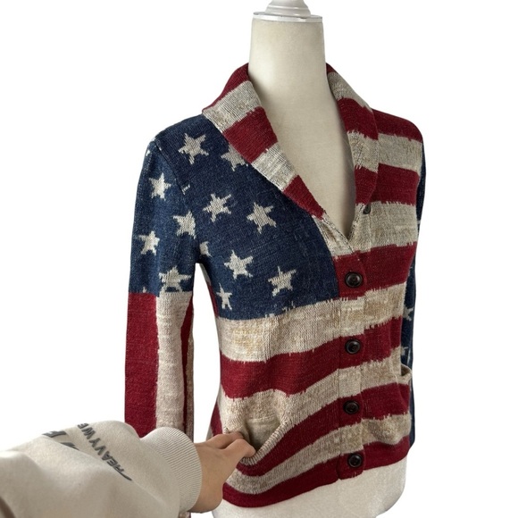 Denim & Supply Ralph Lauren American Flag Sweater Cardigan Size Medium Cotton - Picture 6 of 16